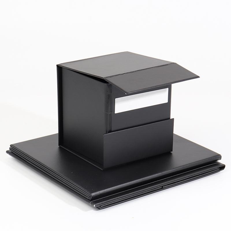 Black cube foldable gift box closed – modern sophisticated design for cosmetic and baking brands