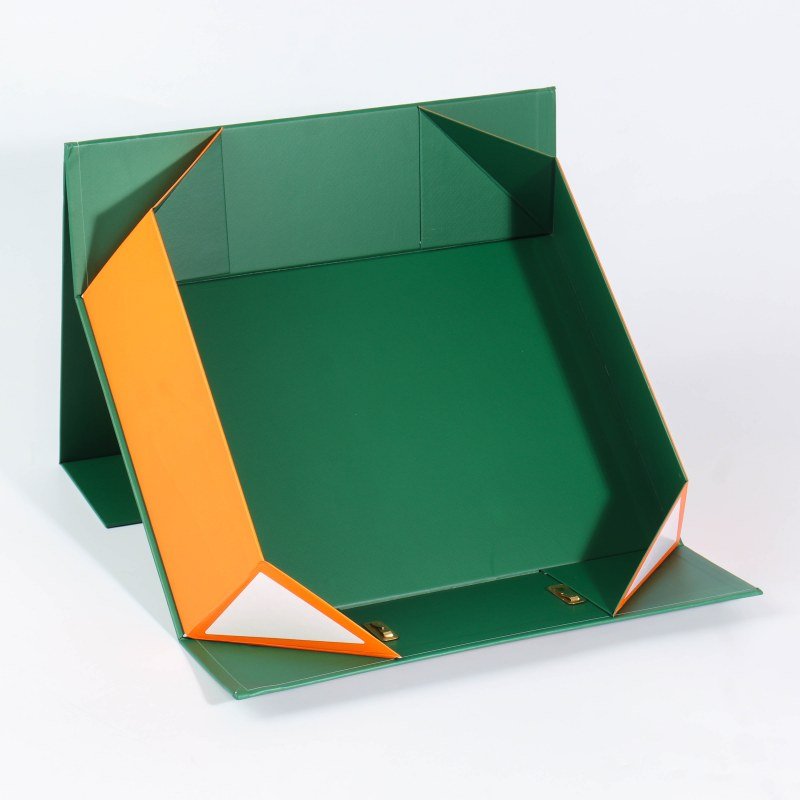 Book shape collapsible gift box closed with PU leather handle – luxury foldable packaging for handbags