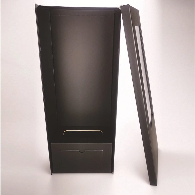 Foldable Flower Box with Window – Custom Rigid Cardboard Gift Box Manufacturer black-gift-box-with-ribbon-flower-packaging-elegant