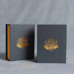 Flip top perfume box opened showing black velvet insert and EVA protection – secure bottle packaging