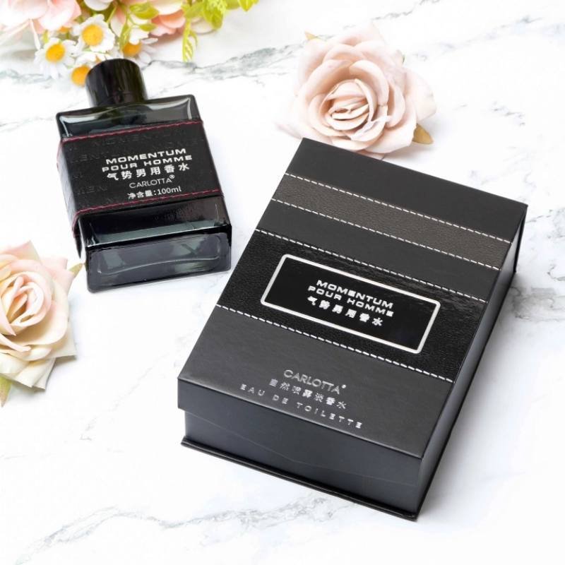 Luxury Men’s Perfume Box – Black UV Printing Custom Packaging Flocking lining – soft touch for gentle protection