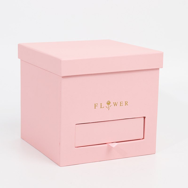 Square Flower Box with Drawer – Hot Stamping Gift Box Wholesale Flower box with bouquet and drawer gift – romantic surprise combo