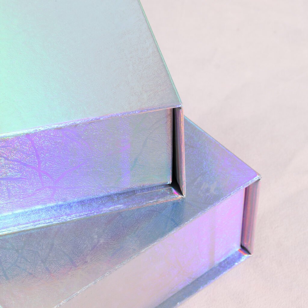 Holographic Jewelry Box with Ribbon – Custom Luxury Gift Box Manufacturer Gift box manufacturer production line – wholesale custom packaging factory with 100000 boxes monthly capacity