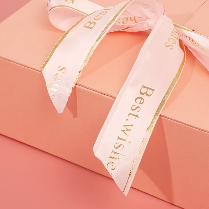Double Door Valentine’s Day Gift Box – Custom Romantic Packaging Wholesale Gold foil bow ribbon closeup – elegant romantic decoration detail