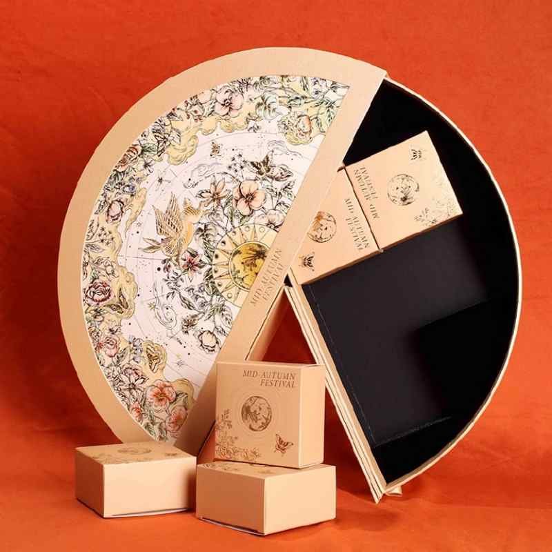 Rotatable Semi-Circular Mooncake Gift Box – Custom Luxury Packaging Gold foil hot stamping detail – luxurious and refined visual experience