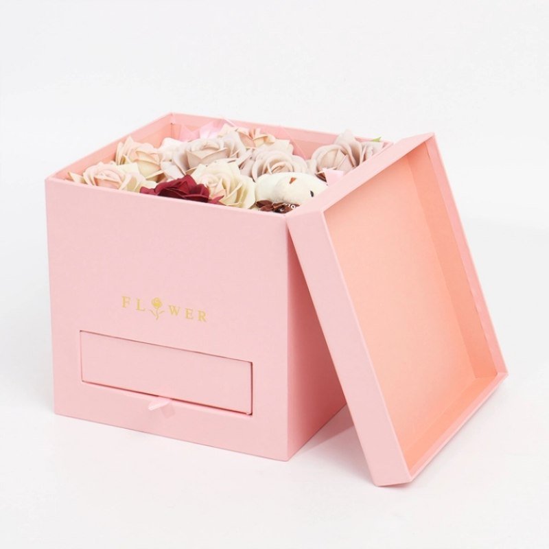 Square Flower Box with Drawer – Hot Stamping Gift Box Wholesale Heart shaped flower box – square structure heart shape for romantic gifts