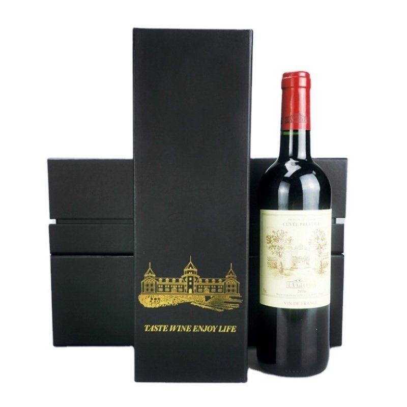 Foldable Magnetic Wine Box – Custom Luxury Cardboard Gift Packaging Magnetic wine box opened – half-open window flip shape for partial bottle visibility