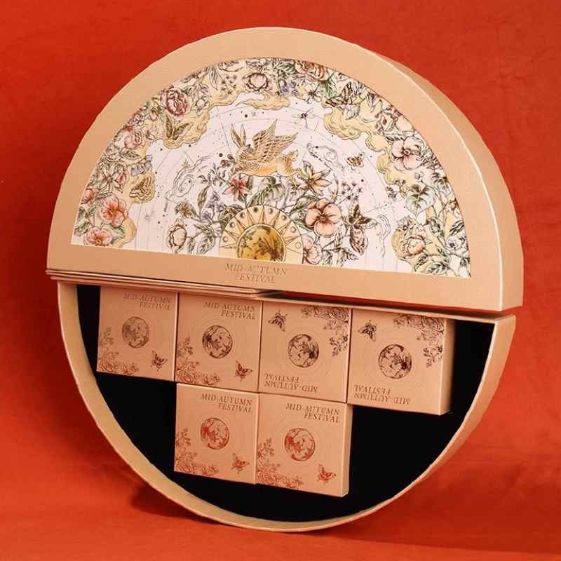 Rotatable Semi-Circular Mooncake Gift Box – Custom Luxury Packaging Orange rotatable mooncake box – luxury festive gift
