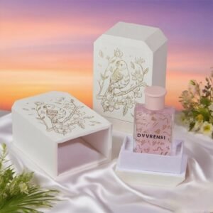 Perfume box opened – EVA insert securely holding perfume bottle