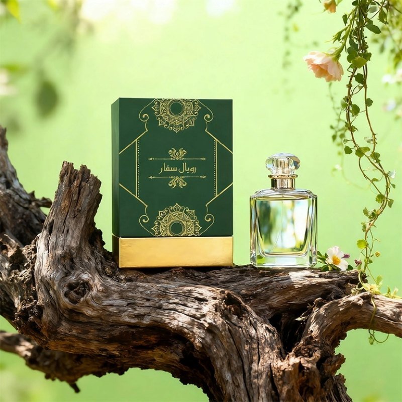 Royal Safar Perfume Box – Luxury Top & Bottom Custom Packaging Perfume box opened – gold cardboard interior with EVA velvet-lined grooves
