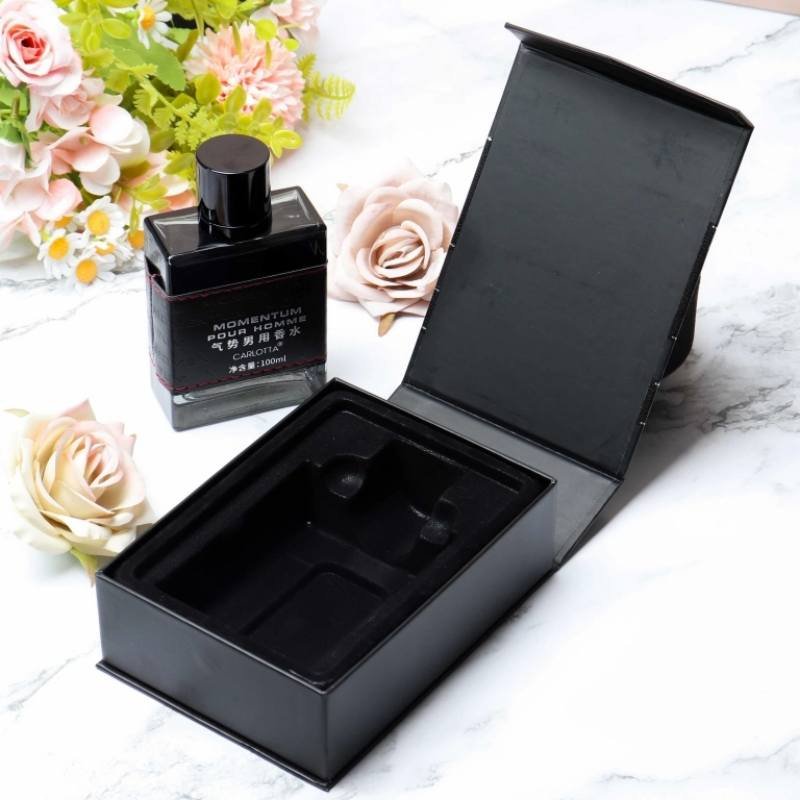 Luxury Men’s Perfume Box – Black UV Printing Custom Packaging Outer size 9.5x16x5.5cm – compact and portable