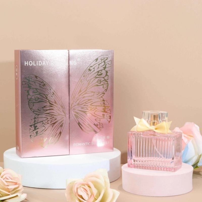 Gold-Stamped Butterfly Perfume Box – Luxury Double-Door Gift Manufacturer Red butterfly perfume gift box – passionate and elegant, perfect for Valentine‘s Day gifting