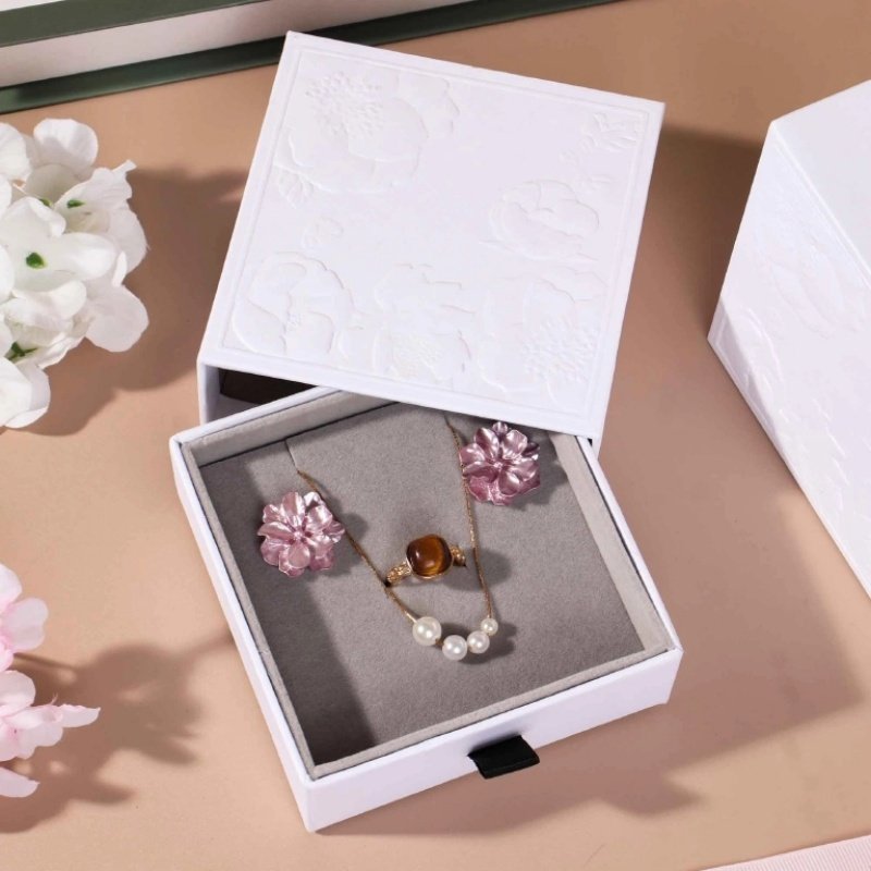 Specialty art paper with unique tactile texture on jewelry box surface – premium feel