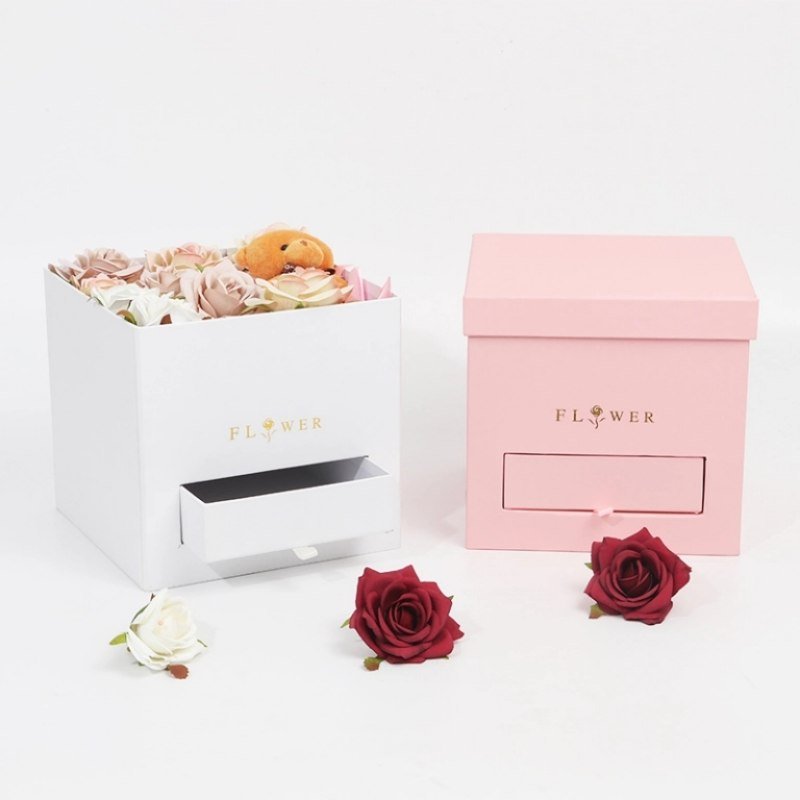 Square Flower Box with Drawer – Hot Stamping Gift Box Wholesale Square flower box opened – large interior space with square lid