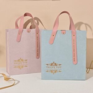 European Style Wedding Candy Box – Luxury Suede Gift Box with PU Handle